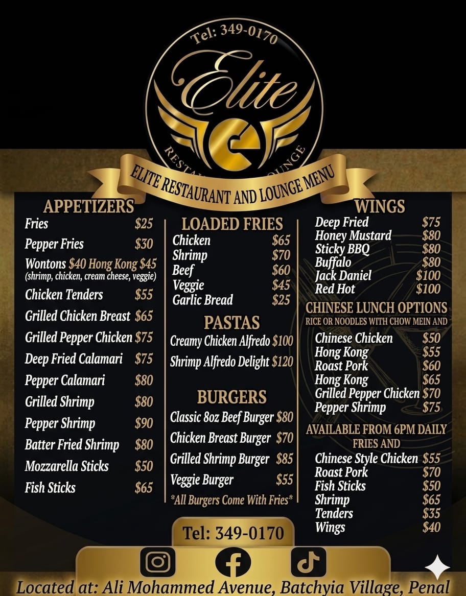 Elite food menu board